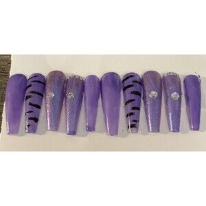 XXL Purple Glitter Handmade Press On Nails